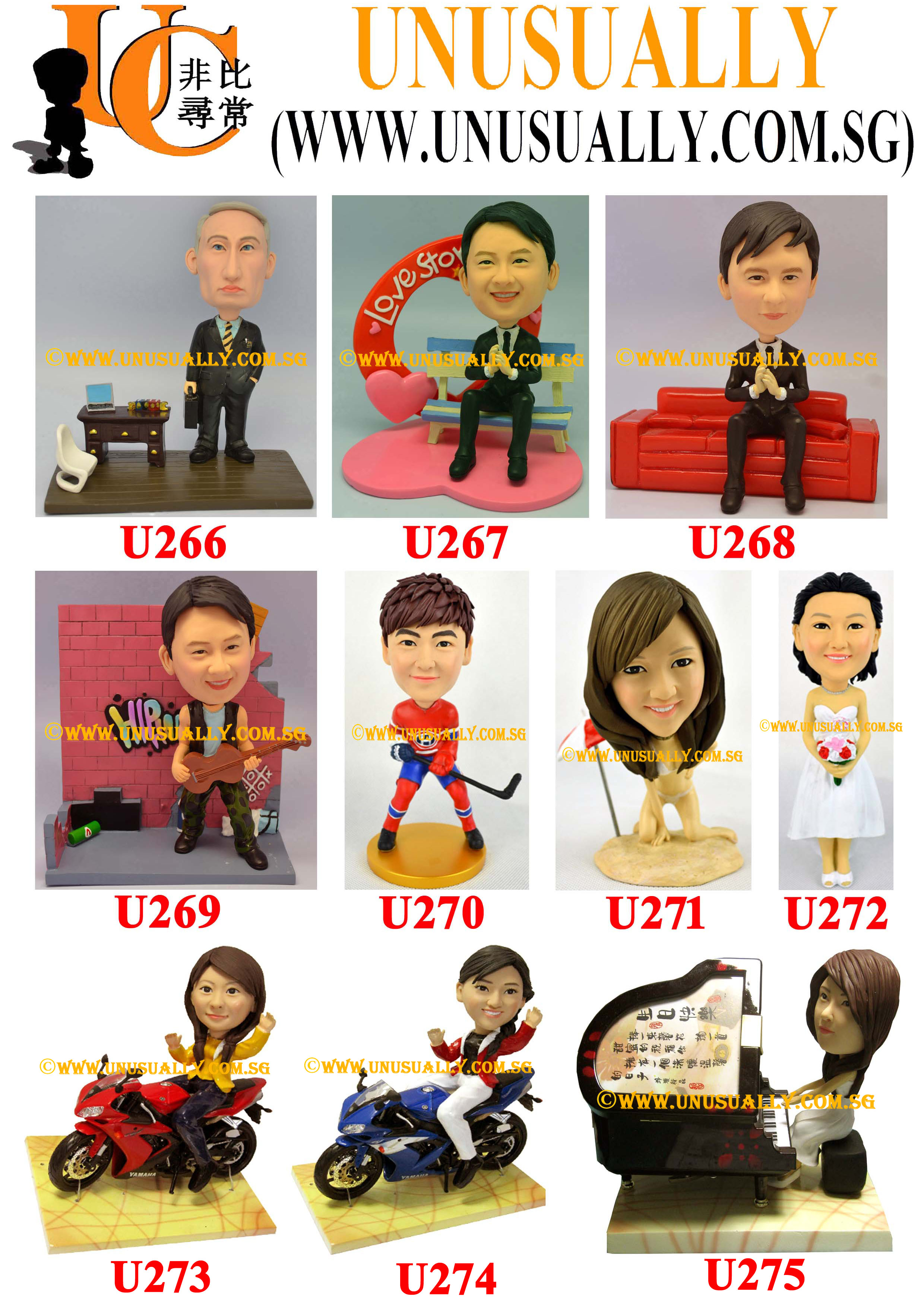 Custom 3D Male & Female Figurines Summary List - U266 - U275